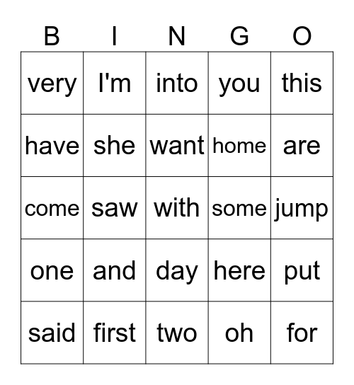 1st Grade First Quarter Sight Words Bingo Card