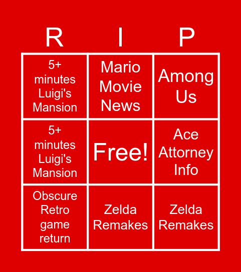 Final Switch Direct Bingo Card