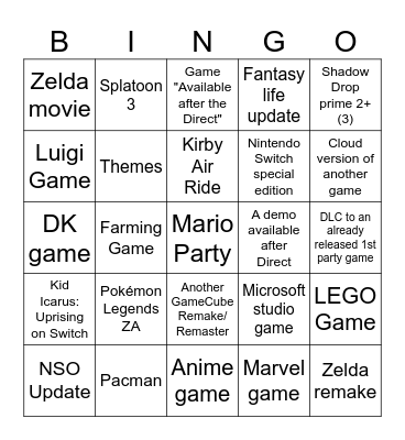 Nintendo Direct 18/6/24 Bingo Card