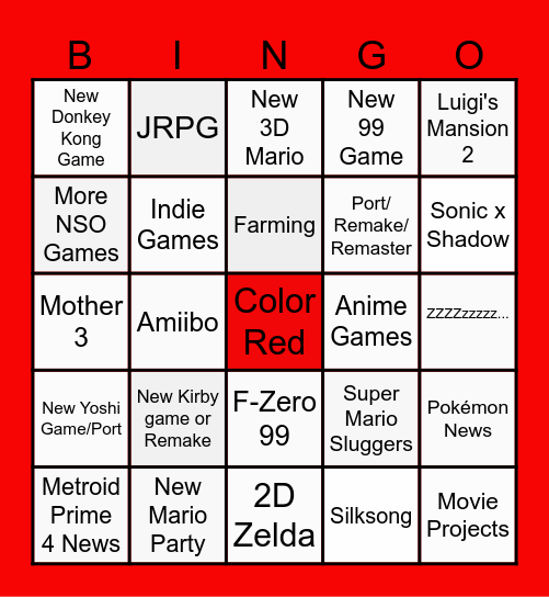 Nintendo June 2024 Bingo Card