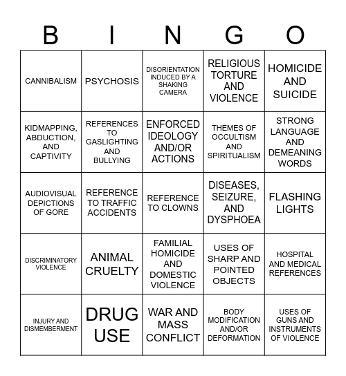 Limbus Company Trigger List Bingo Card