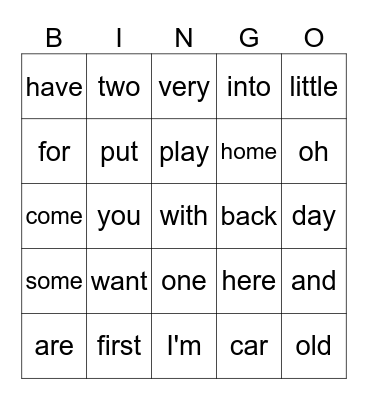 1st Grade First Quarter Sight Words Bingo Card
