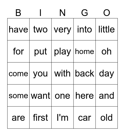 1st Grade First Quarter Sight Words Bingo Card