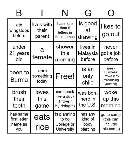 Find Someone Who.... Bingo Card