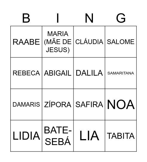 MULHERES DA BÍBLIA Bingo Card