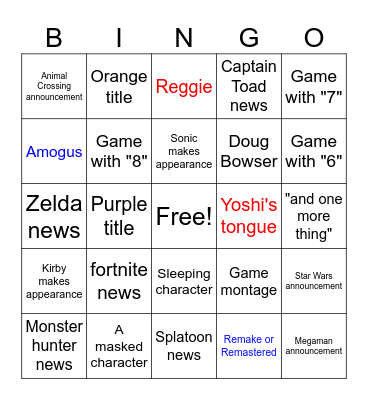 EG Nintendo Direct Bingo Card