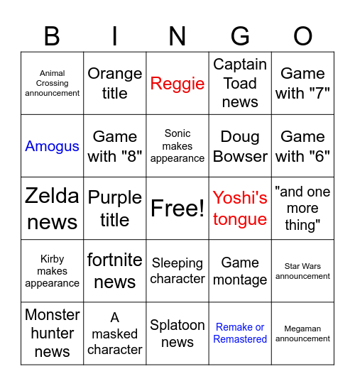 EG Nintendo Direct Bingo Card