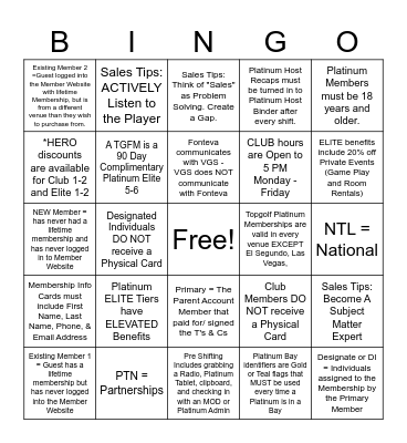 Platinum Host Bingo Card