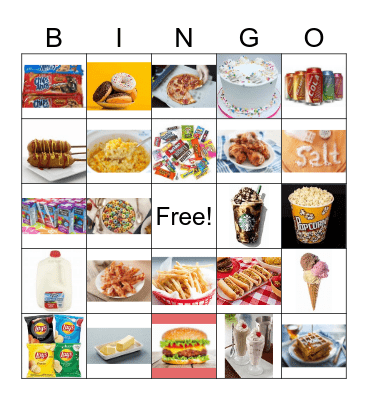 Unheathy Food Bingo Card