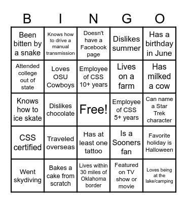 Get to Know You Bingo! Bingo Card