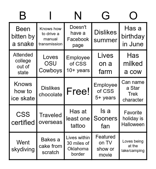 Get to Know You Bingo! Bingo Card