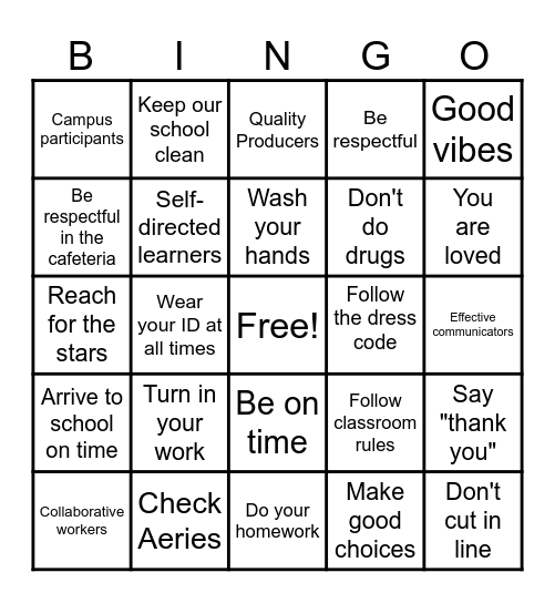 La Serna High School Bingo Card