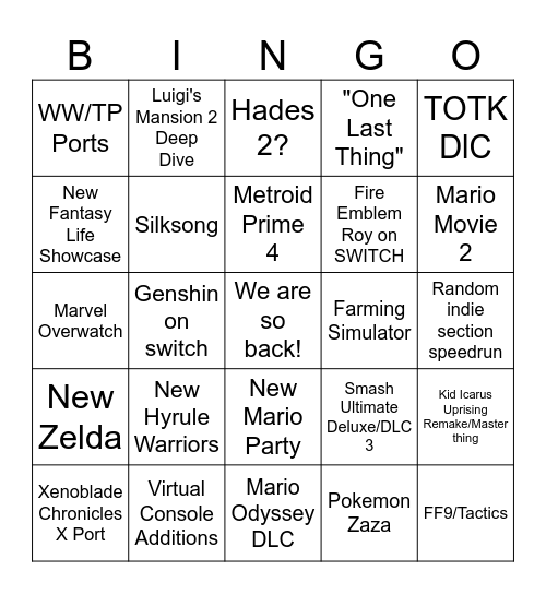 NINDAI! Bingo Card