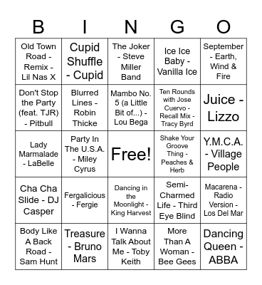 WEDDING BANGERS MUSIC BINGO Card