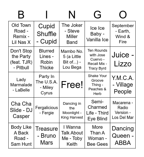 WEDDING BANGERS MUSIC BINGO Card