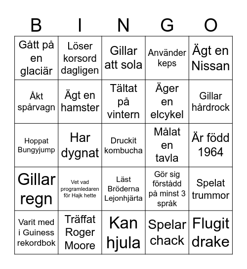 Hitta någon som... Bingo Card