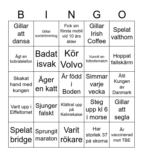 Hitta någon som... Bingo Card