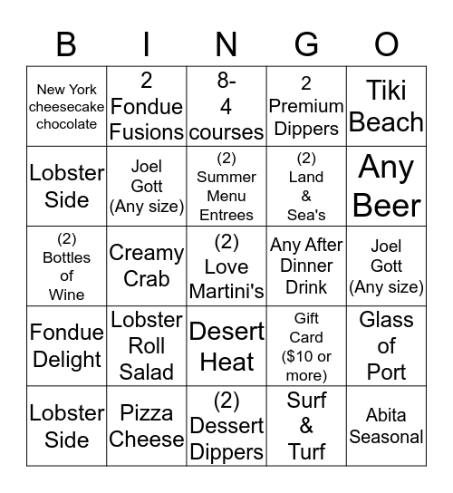 FONDUE Bingo Card