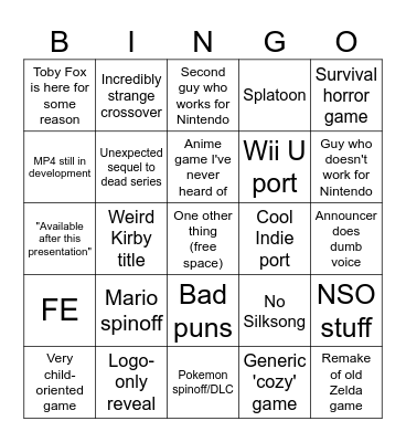 Nintendo Direct Bingo Card