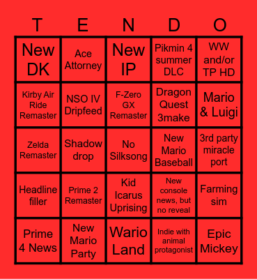 Nintendo Direct June 18, 2024 Bingo Card