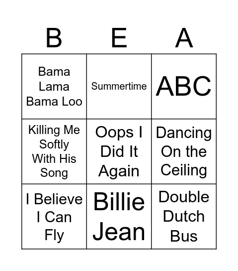 BEA Bingo Card
