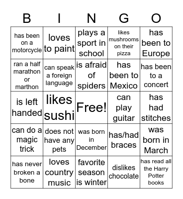 FRIEND BINGO Card