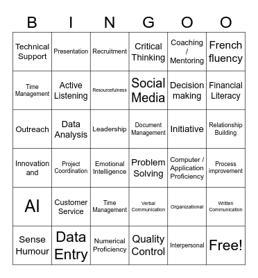 Transferable Skills Bingo Card