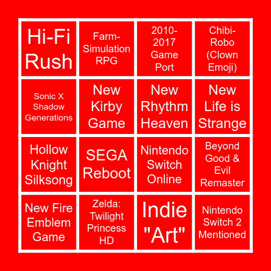 Nintendo Direct 18/06/24 Bingo Card