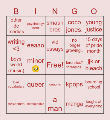 man bingo Card