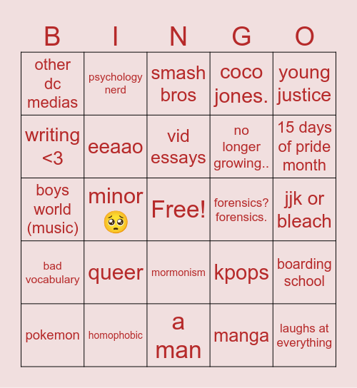 man bingo Card