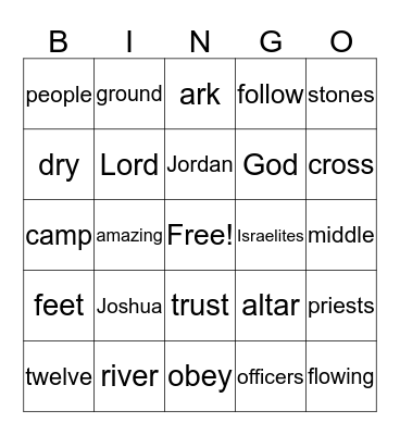 Joshua and the crazy river Bingo Card