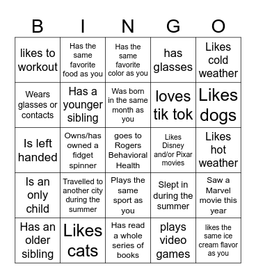 Get To Know Your Class Bingo! Bingo Card
