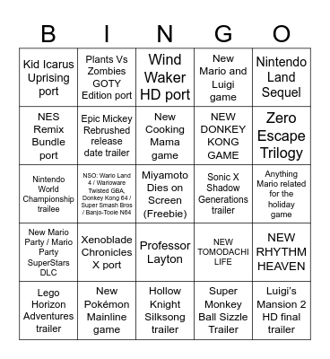 Nintendo Direct June 2024 Bingo Card