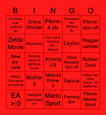 Nintendo Direct Bingo Card