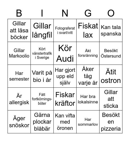 Hitta någon som... Bingo Card