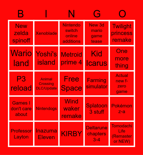 Nintendo Direct Bingo Challenge June 18th 2024 Bingo Card