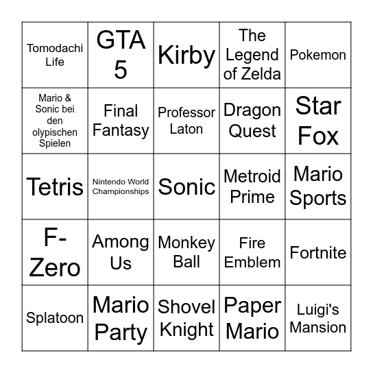 Nintendo Direct (June 2024) Bingo Card