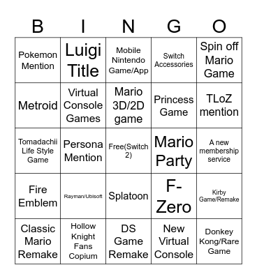 Nintendo Direct June 2024 Bingo Card