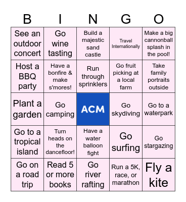 Summer Bucket List Bingo Card