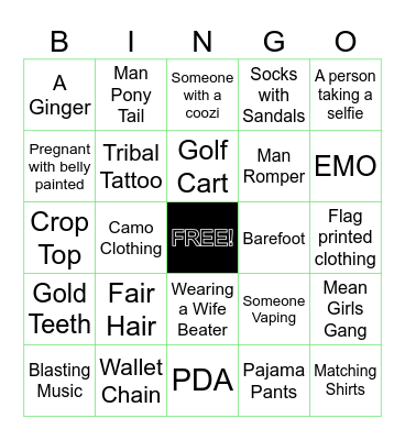 People Watching Bingo!!!!! Bingo Card