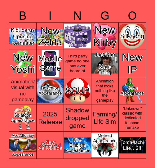 2024 June Nintendo Direct Bingo Card