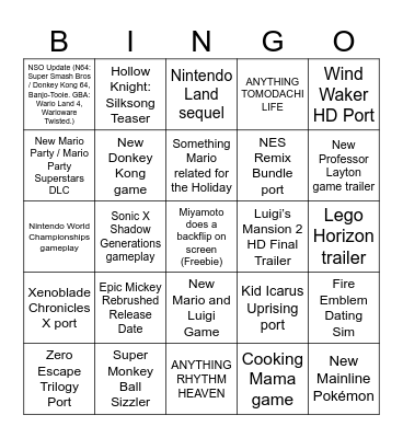 Nintendo Direct June 2024 Bingo Card