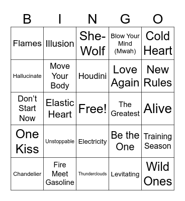 Dua Lipa VS Sia Bingo Card