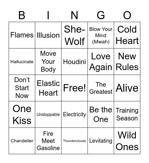 Dua Lipa VS Sia Bingo Card