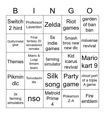 Nintendo die erect 18/6/2024 Bingo Card