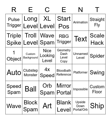 Recent Tab Bingo Card