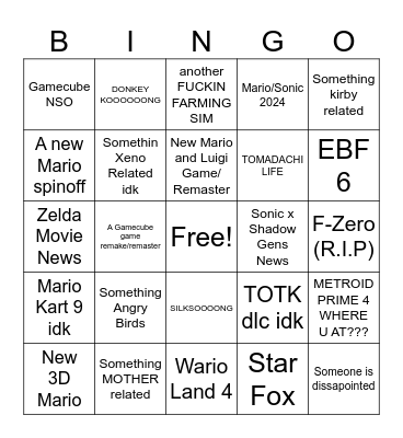 NINTENDO DIRECT Bingo Card