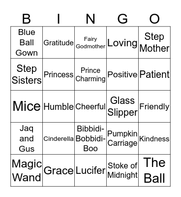 Cinderella Bingo Card