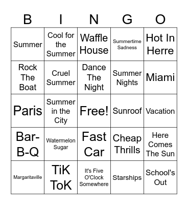 Summer Bingo Card