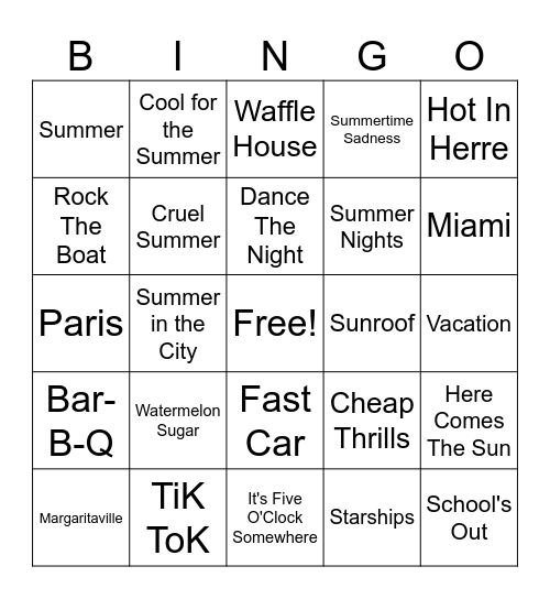 Summer Bingo Card